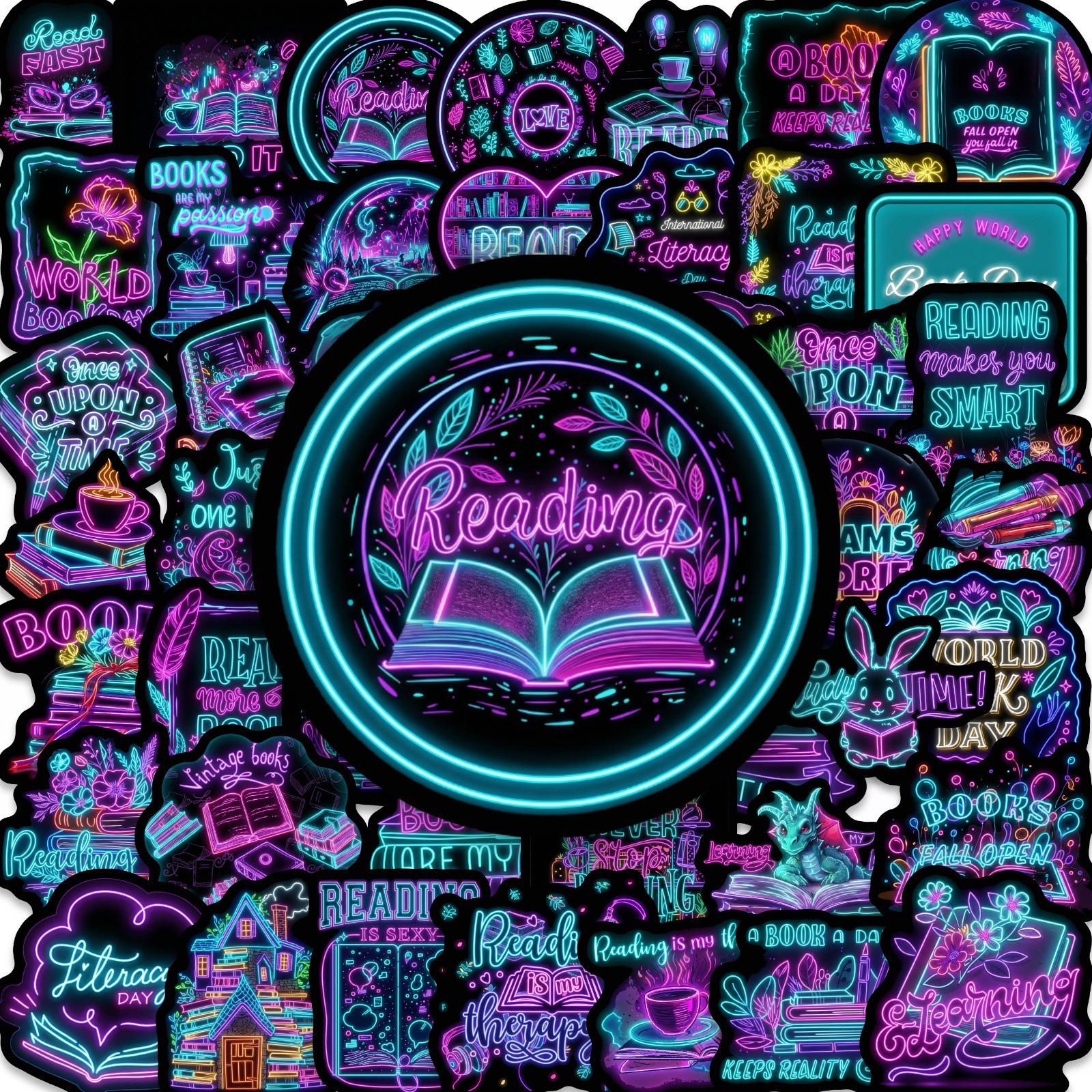 Car Accessories List - 50/100Pcs Cyber Style Neon Book Text